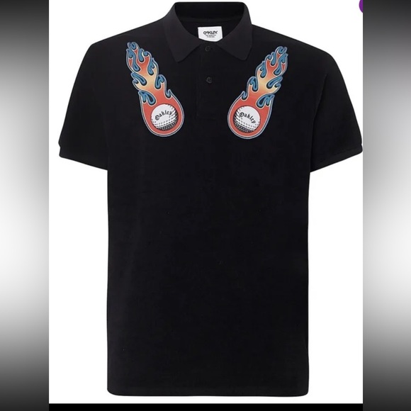 Oakley Other - Oakley Men’s Medium Blackout Flame Terry Short Sleeve Polo Bowling Shirt Top